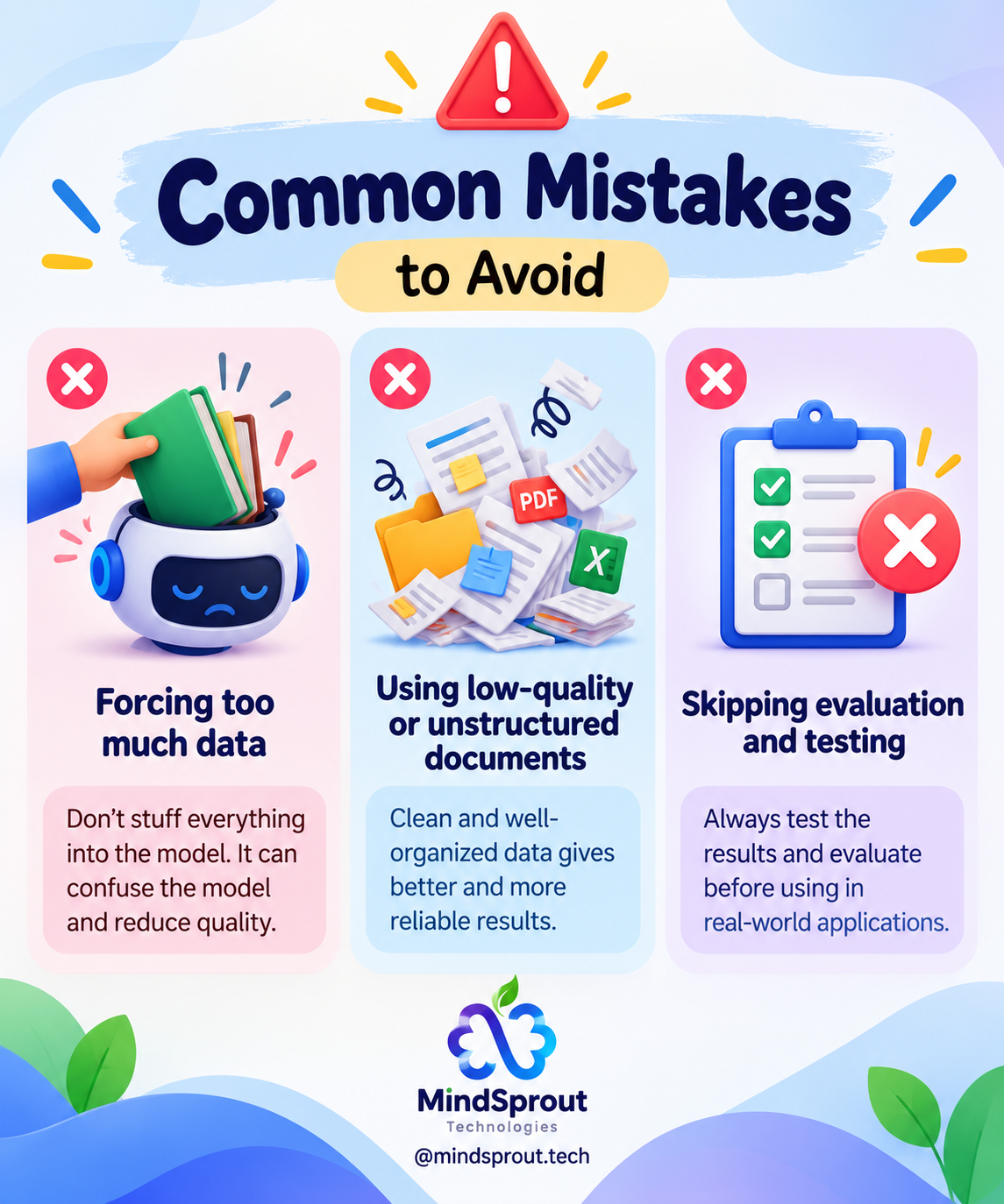 MindSprout Infographic: Common Mistakes to Avoid when choosing between RAG and Fine-Tuning